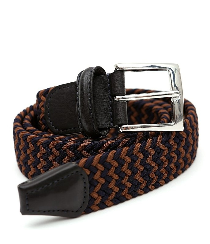 Italian Woven Stretch Leather Belt - Brown